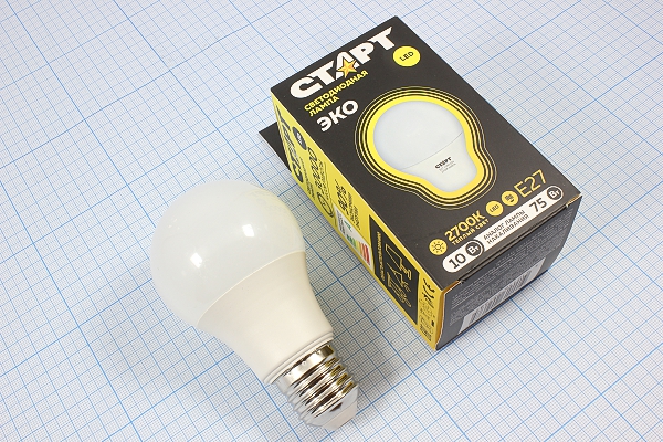 Л 220В\E27\ 10Вт\2700К\800лм\55x105\СД\LEDGLSE27\ --- Лампы накаливания, газоразрядные, светодиодные и люминесцентные. Стартеры для люминесцентных ламп